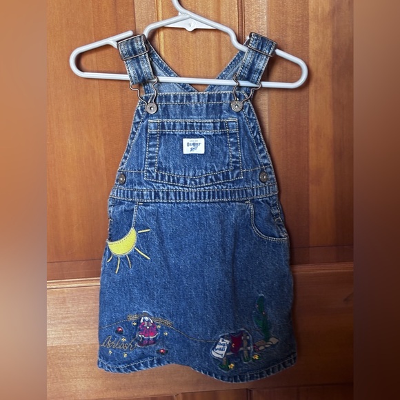 OshKosh B'gosh Other - OshKosh B'gosh Blue Denim Overall Dress with Sun and Embroidered Scene